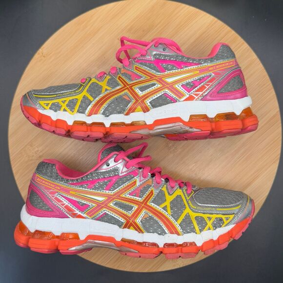 Asics Gel Kayano 20 20th Anniversary Orange Pink Gray Yellow Women’s Sz 7 - Picture 3 of 11